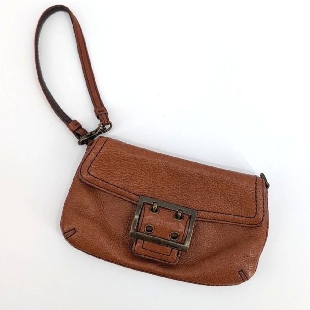 Banana Republic Brown Pebbled‎ Leather Buckle Wristlet Clutch Bag Fall 06